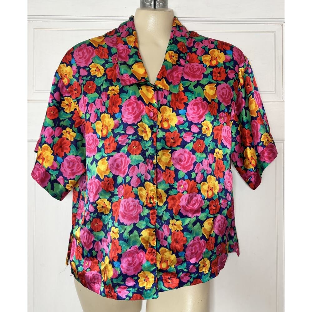 Victorias Secret Vintage Pajama Top Women’s Small Floral Button Front Gold Label